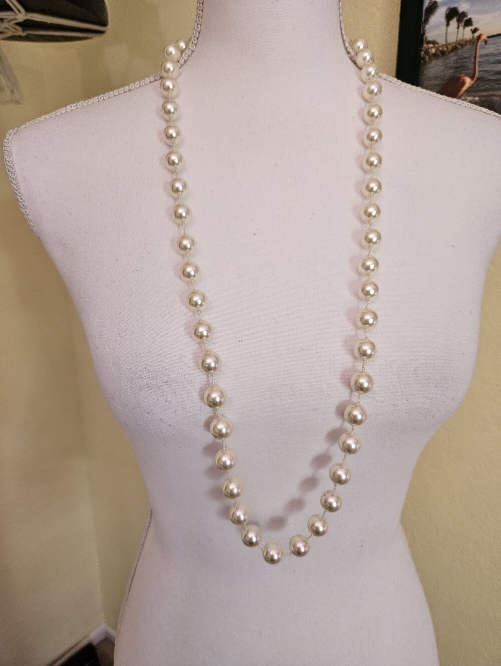 Classic Long Pearl Bead Necklace - White Pearls